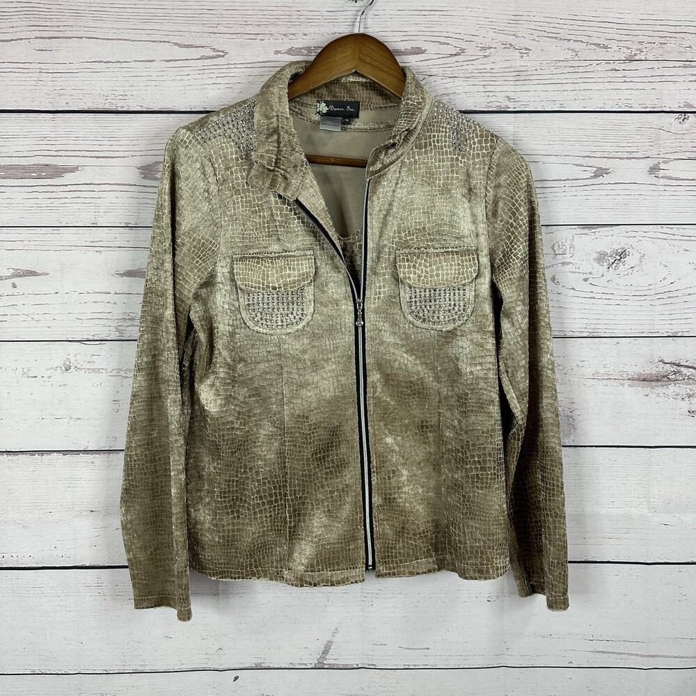 Damee Jacket Shirt Combo Womens Medium‎ Beige Zipp Snake Print Soft Art